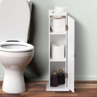 HOMCOM Small Toilet Paper Cabinet, Bathroom Corner Cabinet with Doors and Shelves for Paper Shampoo, White(m-10)