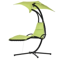 Outsunny Outdoor Hammock Chair with Stand, Floating Chaise Lounge Chair with Soft Padded Cushion, Hanging Hammock Swing Reclining Seat with Canopy Umbrella, Green(m-11)