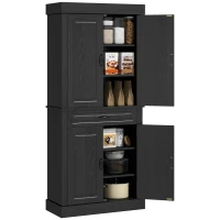 HOMCOM 71" Freestanding Kitchen Pantry with 4 Doors and 2 Cabinets, Tall Storage Cabinet for Kitchen, Distressed Black(m-11)