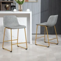 HOMCOM Counter Height Stools Set of 2, PU Leather Upholstered Stools for Kitchen Island, Modern Bar Chairs, Light Grey(m-9)