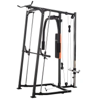 Soozier 3 In 1 Smith Machine with Dual Cable Pulley System, Chest Press Station, 17-Level Squat Rack and Barbell Bar(m-2)