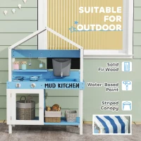 Qaba Wooden Mud Kitchen for Kids Outdoor with Sink, Faucet, Water Tank, Storage Shelves, Accessories for Boys and Girls, Blue(m-7)