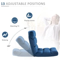 HOMCOM 13-Position Floor Folding Gaming Lazy Floor Sofa Chair Lounge Adjustable Sleeper Bed Couch Recliner, Blue(m-5)