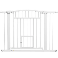 PawHut 30"-41" Extra Wide Walk Through Dog Gate w/ Cat Door, 3-Inch & 5.5-Inch Extension Kits, 30" High(m-11)