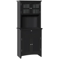 HOMCOM Elegant Buffet with Hutch, Kitchen Pantry Storage Cabinet with Framed Glass Door Drawer and Microwave Space, Black(m-1)