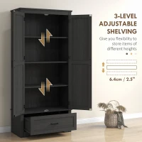 HOMCOM 69" Tall Farmhouse Kitchen Pantry Cabinet with 2 Doors, Drawer and Adjustable Shelves for Dining Room, Black(m-5)