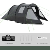 Outsunny 3-4 Person Easy Setup Cabin Tent with Two Room, Waterproof & UV30+ Camping Tent with Carrying Bag, Charcoal(m-7)