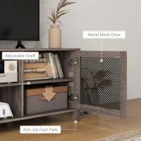 HOMCOM Industrial TV Cabinet Stand for TVs up to 65", Entertainment Center with Mesh Doors and  Shelves for Living Room, Brown(m-6)