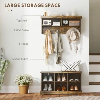 HOMCOM Coat Rack Shoe Bench Set, Entryway Shoe Bench with 8 Storage Cubbies, 4 Hooks for Hallway, Living Room, Rustic Brown(m-4)
