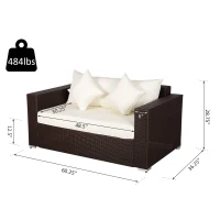 Outsunny Patio Outdoor Sofa, PE Rattan Wicker Loveseat, Outdoor Couch with 2 Throw Pillows & Comfortable Cushions, Cream White(m-3)