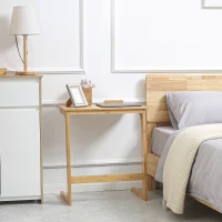 HOMCOM C-Shaped Side Table, End Table, Under Sofa Table with Bamboo Frame for Living Room, Bedroom, Natural(m-8)