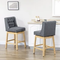HOMCOM Bar Height Bar Stools Set of 2, 180 Degree Swivel Barstools with Solid Wood Footrests and Button Tufted Design, 30" Seat Height Bar Chairs for Kitchen Island, Gray(m-10)
