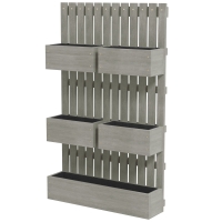 Outsunny 5 Box Raised Garden Bed w/ Trellis for Climbing Plants, Wall-Mounted Wood Planters w/ Drainage Holes, Gray