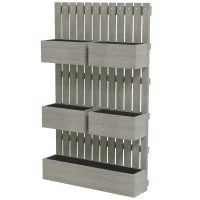 Outsunny 5 Box Raised Garden Bed w/ Trellis for Climbing Plants, Wall-Mounted Wood Planters w/ Drainage Holes, Gray(m-1)