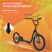 Aosom Youth Scooter with Big Wheels, Rugged Rubber Tires, and Bike Brakes, 2 Wheel Scooter, Slip-Resistant and Safe, Kick Scooter for Kids, Ages 10+, Black(m-4)