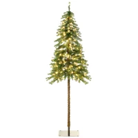 HOMCOM 6' Artificial Christmas Trees, with Warm White or Colorful LED Lights, Pencil Shape, Steel Base(m-11)