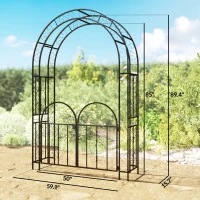Outsunny 7.4ft Steel Garden Arch with Gate, Garden Arbor Trellis for Climbing Plants, Roses, Vines, Wedding Arch Stand for Outdoor, Garden, Lawn, Backyard, Black(m-3)