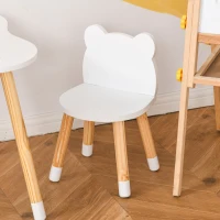 Qaba Kids Wooden Table and 2 Chairs Set, 3-Piece Dining Table with Bear Shape and Rounded Corners for 1-4 Years, White(m-10)