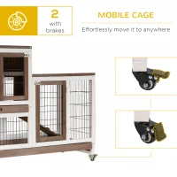 PawHut Wooden Rabbit Hutch Elevated Bunny Cage Indoor Small Animal Habitat with Enclosed Run with Wheels, Ramp, Removable Tray for Rabbits, Chickens, Ducks, Guinea Pigs, Brown(m-7)