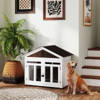PawHut 40"L Wooden Dog House Outdoor Indoor for Small, Medium, Large Dogs, with Air Vents & Elevated Removable Floor(m-9)