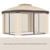 Outsunny 12' x 10' 2-Tier Outdoor Gazebo Canopy Tent for Patio with Zippered Mesh Sidewalls, Solid Steel Frame, Arched Roof, Beige(m-7)