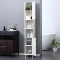 kleankin Tall Bathroom Storage Cabinet with Mirror, Freestanding Narrow Linen Tower Cabinet with Adjustable Shelves for Bathroom, White(m-10)