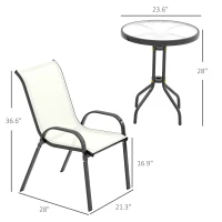 Outsunny 3 Pieces Bistro Set, Small Patio Furniture Set with Stackable Chairs and Glass Table for Backyard, Balcony, Beige(m-3)
