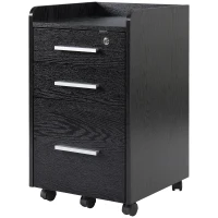 HOMCOM 3 Drawer File Cabinet with Lock and Edged Top, Lockable Filing Cabinet on Wheels for Letter and A4 Size, Black(m-11)
