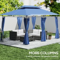 Outsunny 10' x 13' Double Roof Patio Gazebo, Outdoor Gazebo with Curtains, for Garden, Lawn, Backyard and Deck, Dark Blue(m-5)
