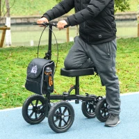 HOMCOM Adjustable Steerable Knee Walker, Foldable Knee Scooter with Rubber Wheels, Dual Brake, Crutch Alternative, Black(m-1)