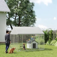 PawHut Heavy Duty Galvanized Steel Outdoor Dog Kennel with Waterproof Roof, Safety Lockable Latch System, 9.2' x 7.5' x 7.2'(m-1)