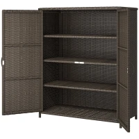 Outsunny Rattan Wicker Outdoor Storage Cabinet with 4 Shelves and 2 Doors for Garden Pool Towel Storage, Coffee(m-1)