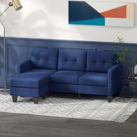 HOMCOM L-shaped Sofa, 3 Seater Sectional Couch with Ottoman, Corner Sofa with Thick Padded Cushion and Wood Legs, Dark Blue(m-8)