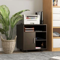 HOMCOM Printer Stand Multipurpose Moveable Filing Cabinet with Ample Inner Storage Space & 4 Easy-Rolling Wheels, Coffee(m-10)