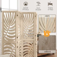 HOMCOM 4 Panel Room Divider, Detachable Folding Privacy Screens with Palm Leaf Design for Home Office, Natural Wood Finish(m-6)