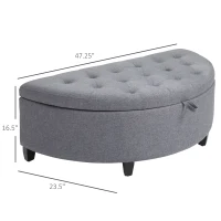HOMCOM Half Moon Storage Ottoman, Upholstered Button Tufted Storage Bench with Lift Lid and Wood Legs, for Living Room, Entryway, Gray(m-3)