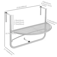 Outsunny Adjustable Balcony Hanging Railing Table, Metal Mounting Mini Wall Desk Storage Rack, Outdoor Flower Stand Serving Table Half Round, White(m-3)