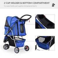 PawHut 3 Wheels Foldable Dog Stroller with Storage Basket, Adjustable Canopy, Cupholder for Miniature and Small Dogs, Blue(m-6)