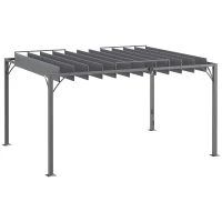 Outsunny 12.8' x 9.7' Outdoor Pergola with Retractable Roof, Aluminium Louvered Pergola Canopy Gazebo for Lawn Garden Patio, Grey(m-2)