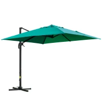 Outsunny 10x10ft Cantilever Umbrella with 4 Adjustable Angle and Rotation, Square Top Market Parasol with Aluminum Pole and Ribs for Backyard Patio Outdoor Area, Green(m-11)