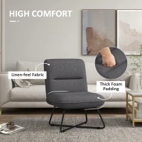 HOMCOM Armless Accent Chair, Upholstered Slipper Chair for Living Room with Crossed Steel Legs, Dark Gray(m-4)