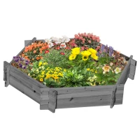 Outsunny 39" x 36" Screwless Hexagon Planter Box, Raised Garden Bed, Herb Garden for Vegetables, Flowers, Grey(m-11)