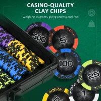 Soozier 500PCs 14 Gram Clay Poker Chips Set Casino Poker Chips with Aluminum Case, Playing Cards, Dealer Button, 5 Dices(m-5)