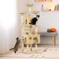 PawHut 71-Inch Multi Level Scratching Cat Tree Kitty Condo  Activity Center with Toys, Beige(m-8)
