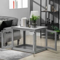 PawHut Dog Crate Furniture, Dog Kennel with Three Doors, Locks and Latches, Indoor Use, for Medium Dogs, Grey(m-9)