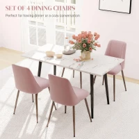 HOMCOM Upholstered Dining Chairs Set of 4, Velvet Accent Chair with Back and Wood-grain Steel Leg for Kitchen, Pink(m-4)