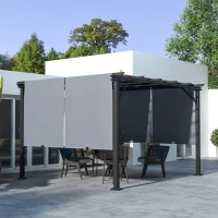 Outsunny 12' x 10' Outdoor Patio Gazebo Pergola with Retractable Canopy Roof, Steel Frame with Stakes, Grey(m-8)