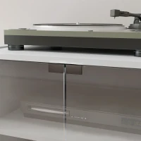 HOMCOM 5-Tier Media Cabinet, Media Stand with Adjustable Shelves, Tempered Glass Doors, and Cable Management, Distressed White(m-10)