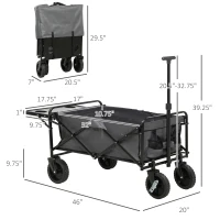 Outsunny Foldable Wagon Garden Carts with Wheels and Side Table, Gray(m-3)