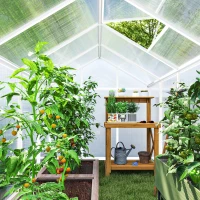 Outsunny 10' L x 6' W Walk-In Polycarbonate Greenhouse with Roof Vent for Ventilation & Rain Gutter for Winter(m-7)